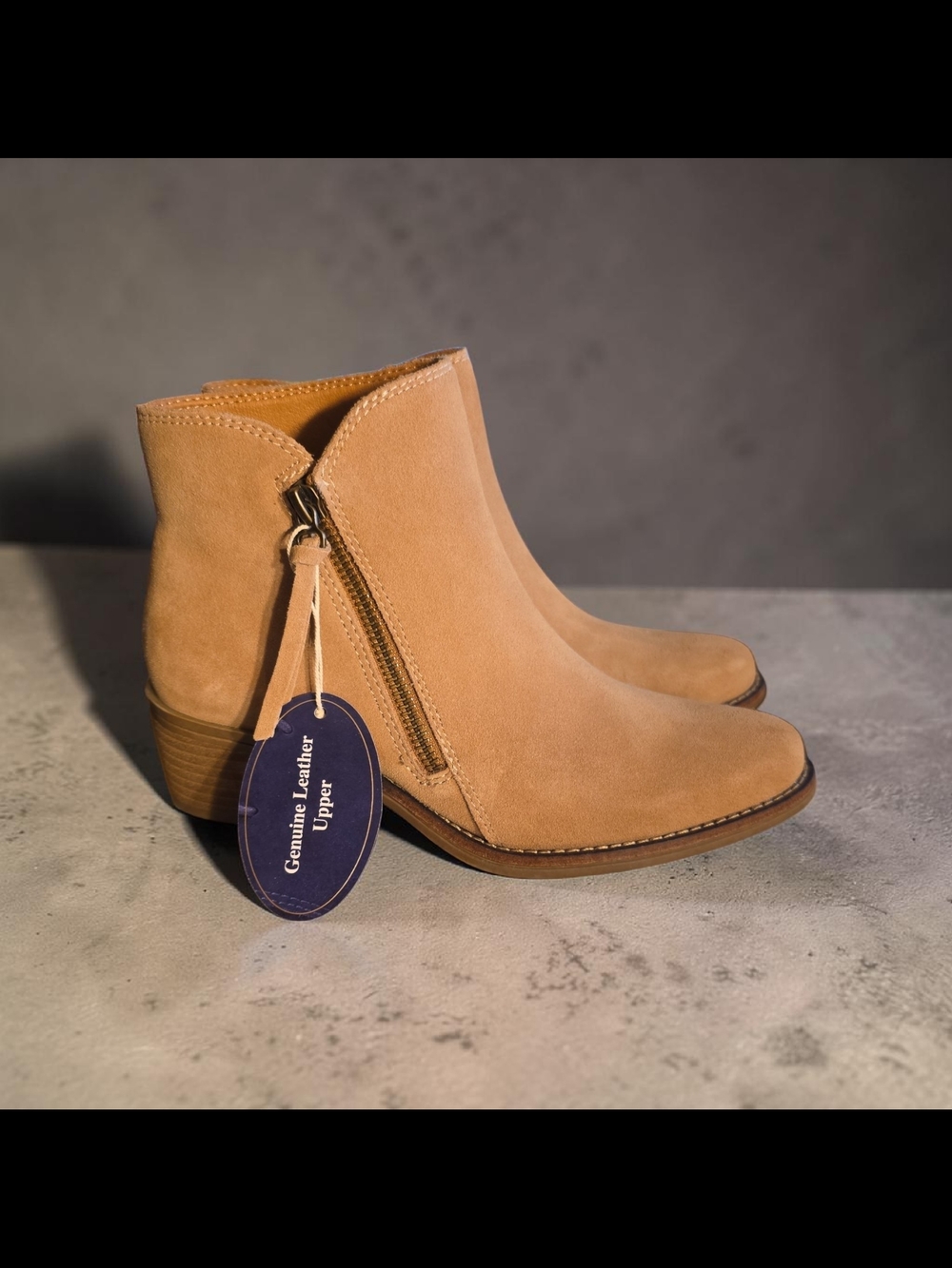 White Mountain Tan Suede Ankle Booties with Side Zip